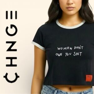 CHNGE Women Don’t Owe You Sh*t Black Graphic Cropped Top WDOYS